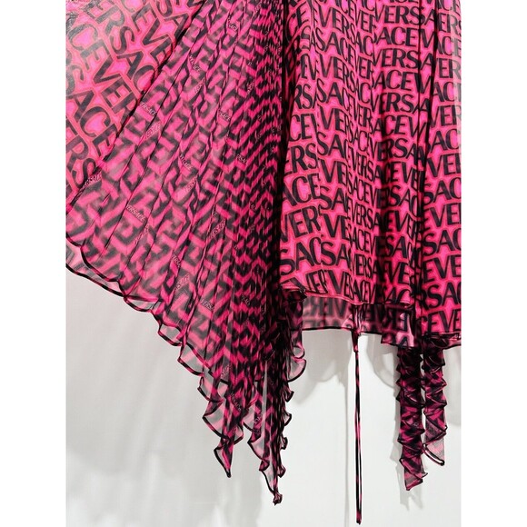 NWT$5,425 Versace Runway SS23 Plisse Dress All Over Logo Red Black IT 38/US 2 - Picture 6 of 16